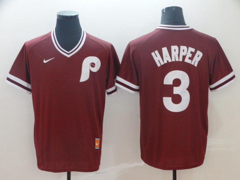 Men Philadelphia Phillies #3 Harper Red Game Throwback Nike 2022 MLB Jersey